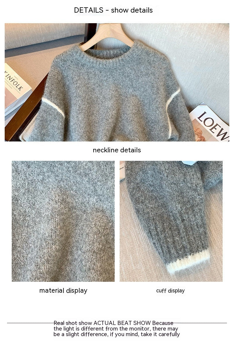 Maglione casual da donna grigio con colletto tondo
