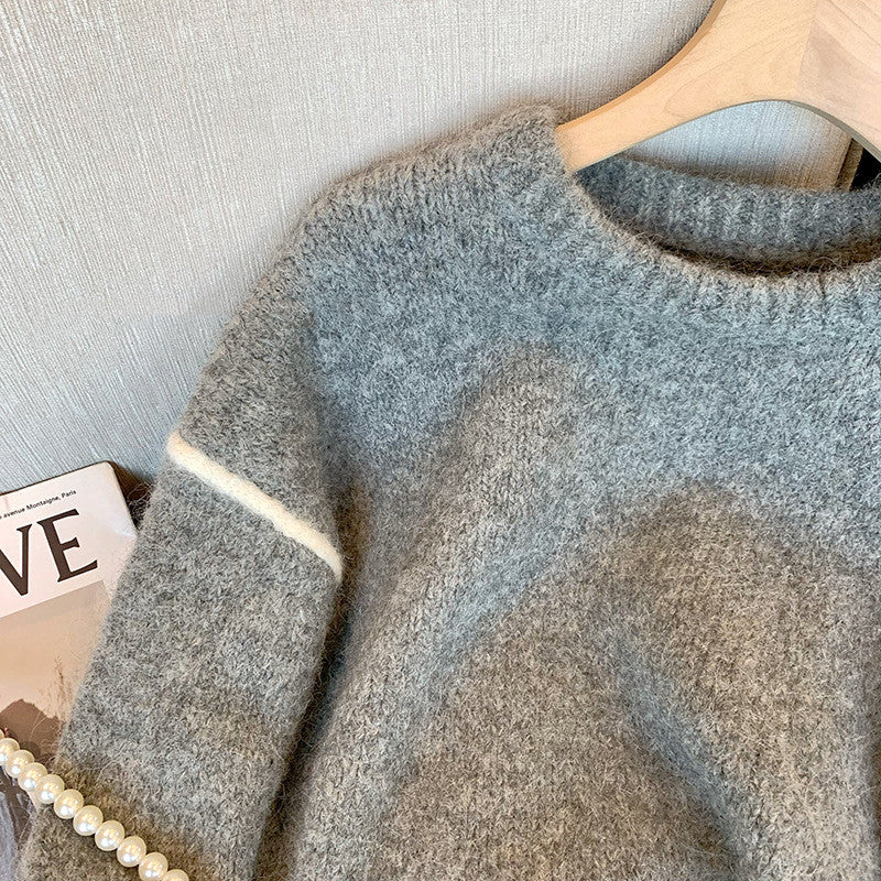 Maglione casual da donna grigio con colletto tondo