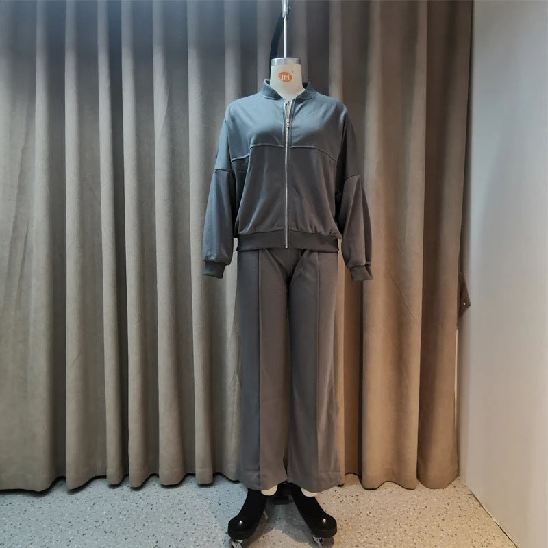 Completo casual di pantaloni e felpa con zip tinta unita
