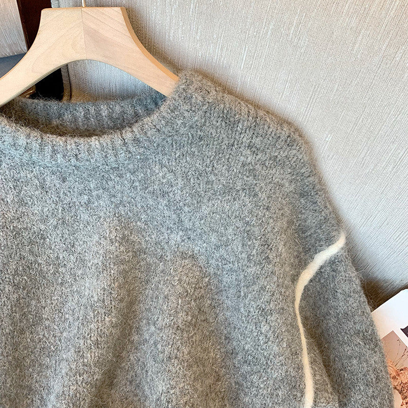 Maglione casual da donna grigio con colletto tondo